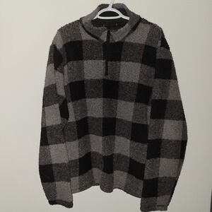 Wrangler 1/4 Zip Pullover Fleece Lined Men's Size Large Check Black Gray